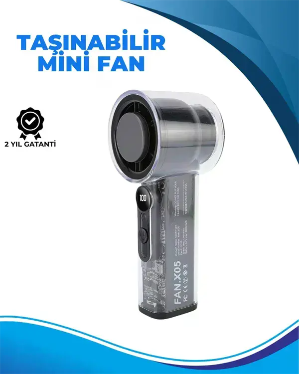 Taşınabilir El Fanı 100 Seviyeli Rüzgar Hızı Ayarı Sessiz Çalışma - Dijital Ekranlı
