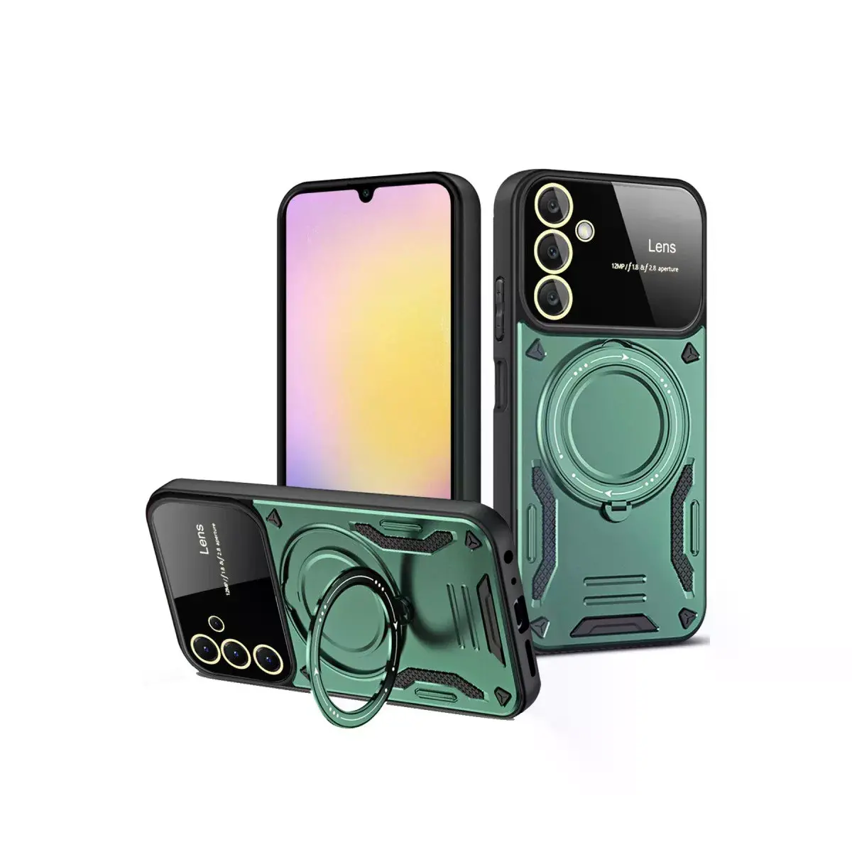 Samsung Galaxy A15 4g Kılıf Joy Lens Standlı Kapak - Koyu Yeşil