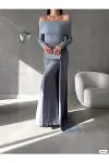 Kadın Zarif Stil Degaje Yaka Uzun Kol Balık Kesim Abiye Elbise-6