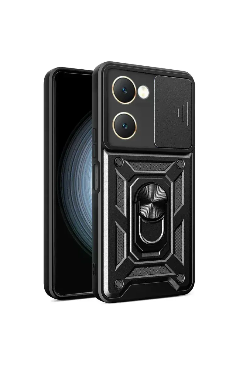 Vivo Y18 Kılıf Pars Lens Yüzüklü Silikon - Siyah