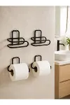 Siyah Metal WC Kağıtlık Yapışkanlı Duvar Tipi Tuvalet Kağıdı Tutucu Seti 4 Adet-8