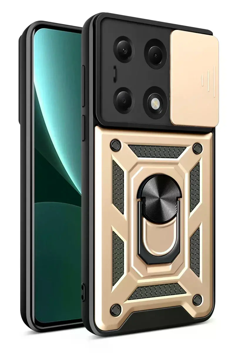Xiao Poco M6 Pro 4G Kılıf Pars Lens Yüzüklü Silikon - Gold