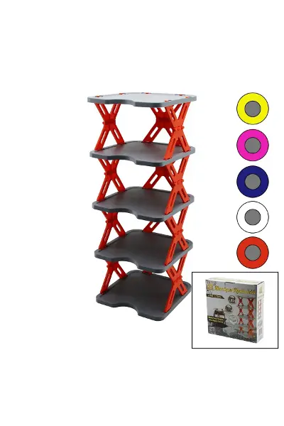 Yeni Nesil Akordiyon - Katlanır - 5 Katlı Plastik Ayakkabılık Gri TABAN-27X27CM - Renkli Ayaklar
