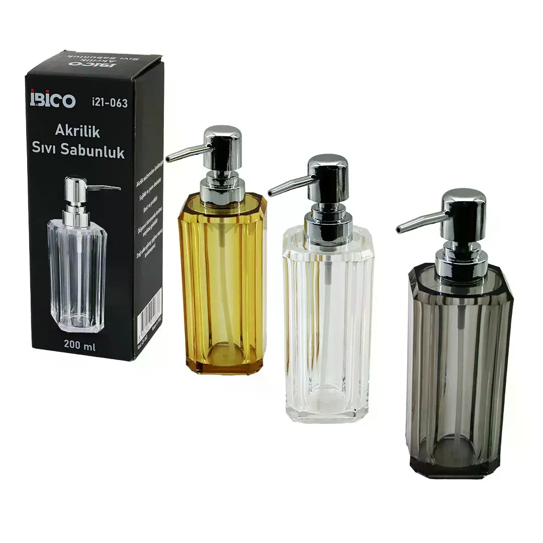 Uzun Kare Taban -sekizgen Gövde Şeffaf - Renkli Akrilik - ka Kristal Sıvı Sabunluk 200ML