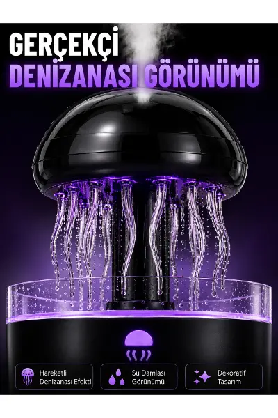 RGB Işıklı Denizanası Hava Nemlendirici Ultrasonik Buhar Makinesi 2H 4H 8H Zamanlayıcılı