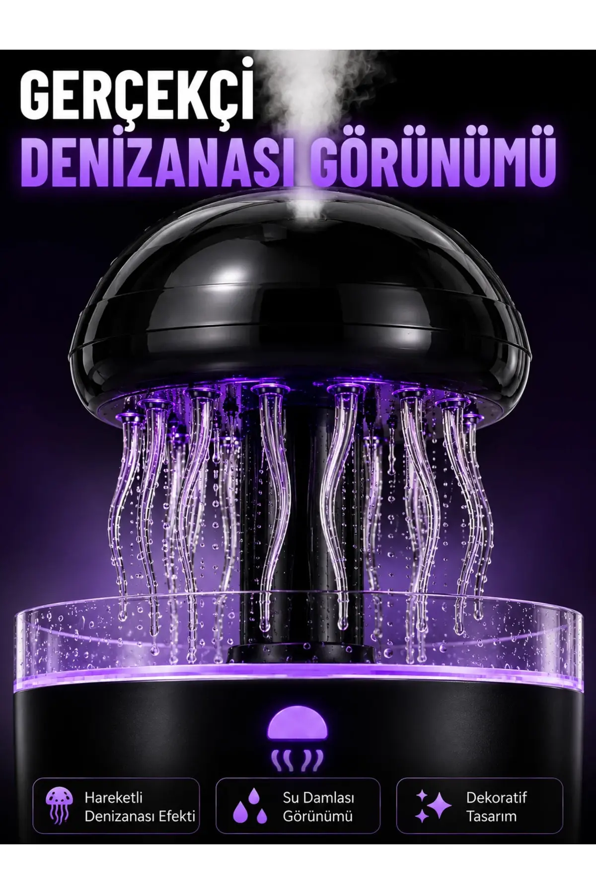 RGB Işıklı Denizanası Hava Nemlendirici Ultrasonik Buhar Makinesi 2H 4H 8H Zamanlayıcılı