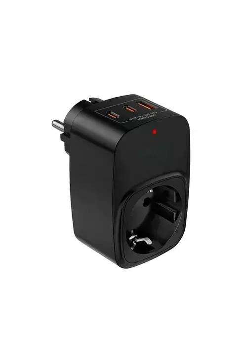 Tekli Yüksek Voltaj Korumalı Duvar Prizi 2x Type-c 1x Usb Çıkışlı Priz Grup Priz Çoğaltıcı Siyah