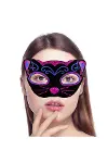 Siyah Kadife Kaplama Üzeri Pembe Mavi Sim İşlemeli Kedi Maskesi 20x13 cm-4