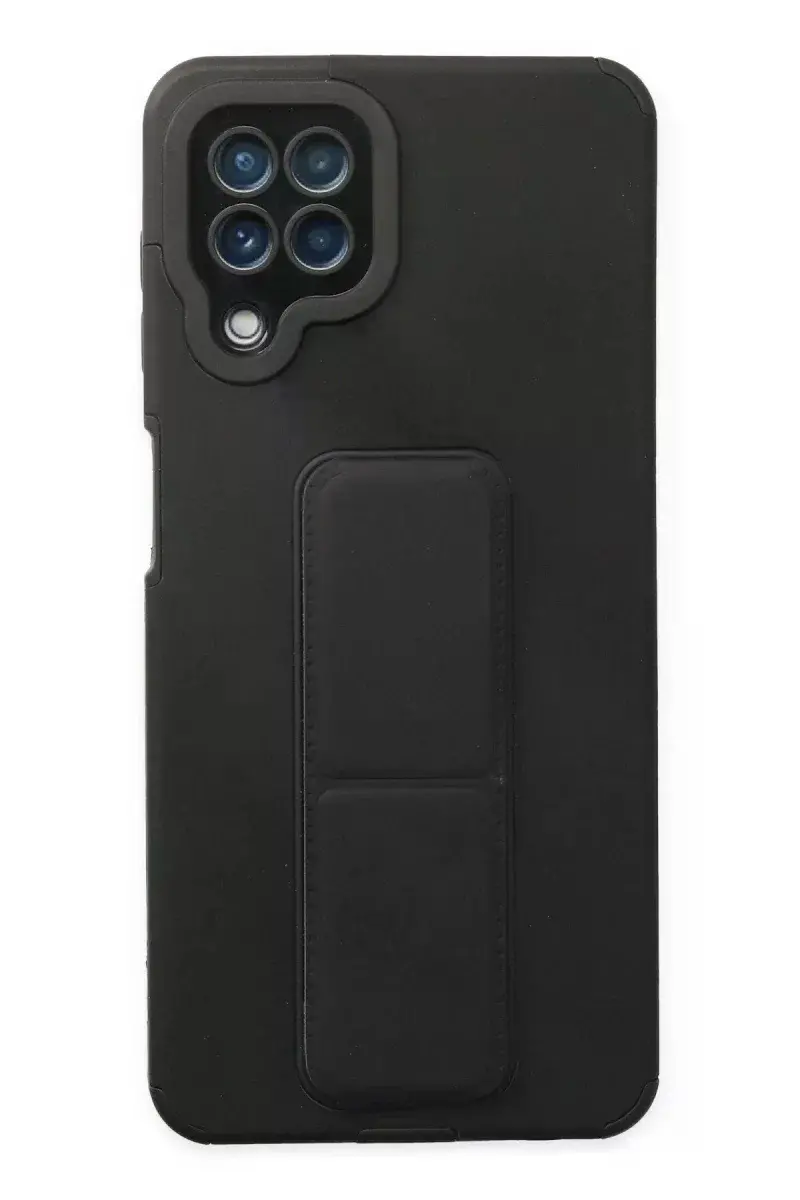 Samsung Galaxy A22 Kılıf Mega Standlı Silikon - Siyah