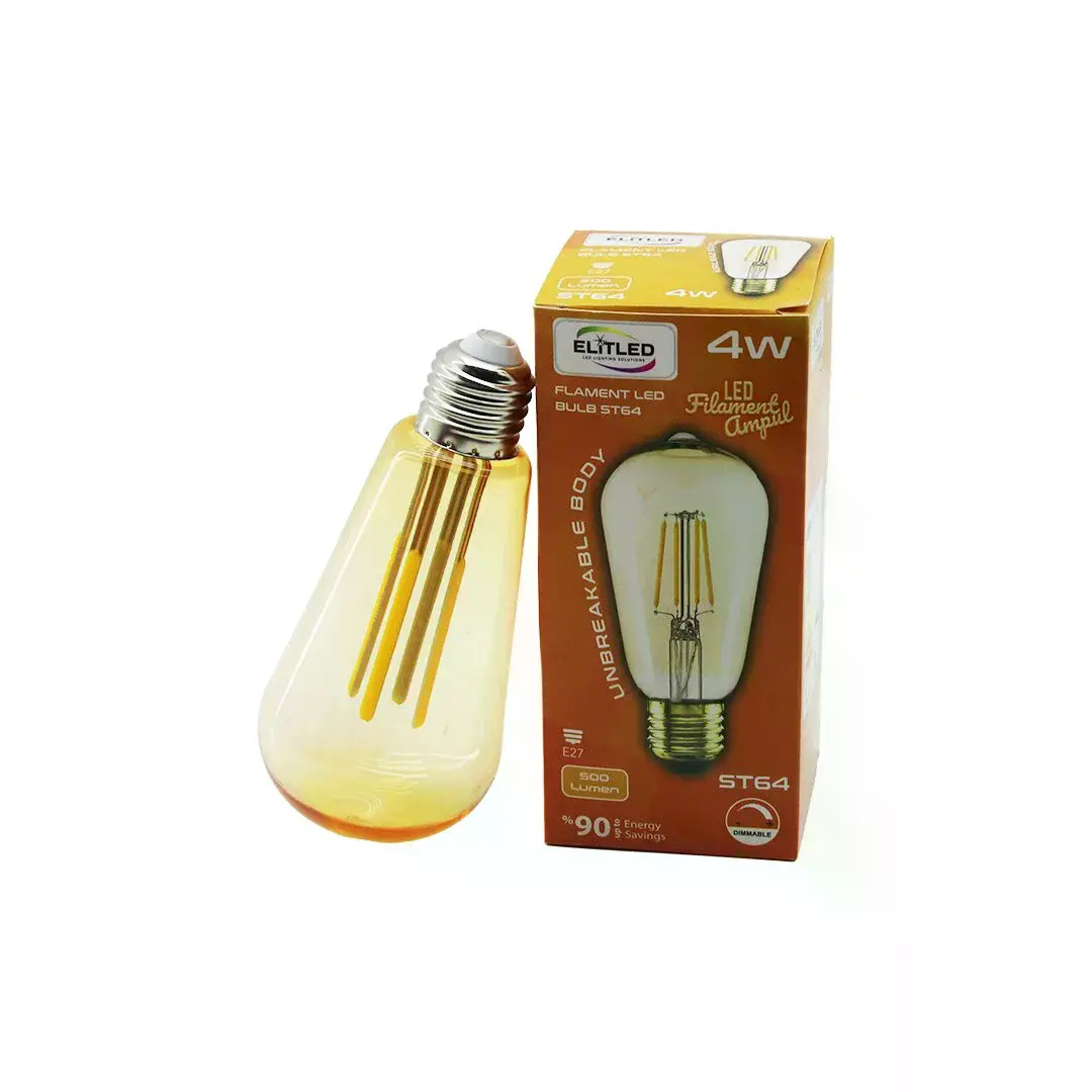 Elitled ST-64 4W - E27 Gold Color Flament Led Rustik Ampul 500LUMEN Kırılmaz Gövde