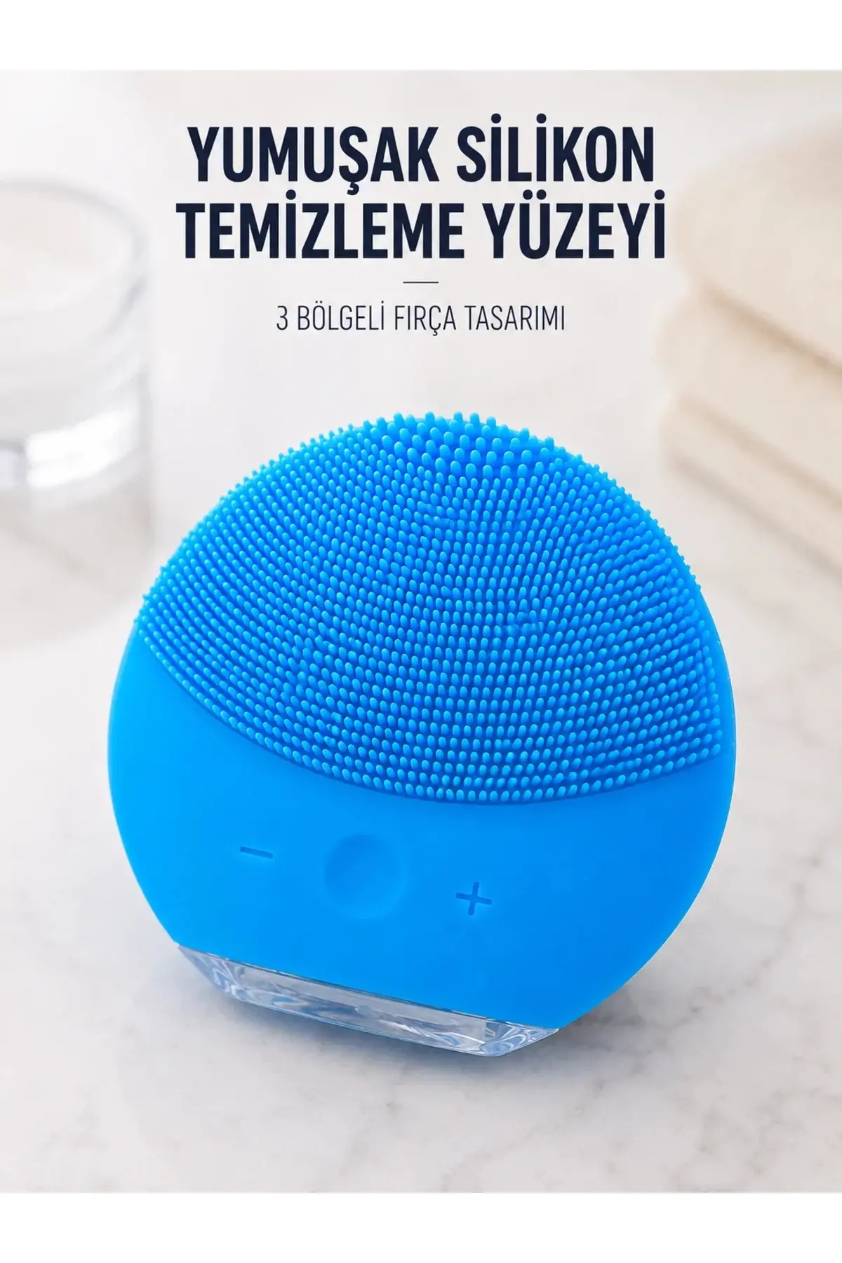 Silikon Yüz Temizleme Fırçası Ayarlanabilir Titreşimli Mavi Cilt Bakım Cihazı