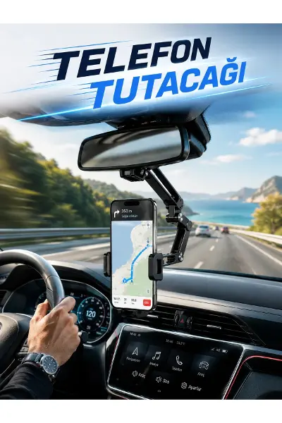 Dikiz Aynasına Monte Telefon Tutucu Katlanabilir Ayarlanabilir Araç İçi Telefon Standı
