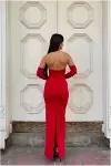 Kadın Gösterişli Balıkçı Yaka Balık Kesim Uzun Kollu Abiye Elbise-4
