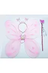 Toz Pembe Renk Kelebek Kanadı Tacı ve Sopası 50x37 cm-1