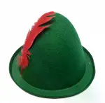 Yeşil Renk Kırmızı Tüylü Peter Pan Şapkası Robin Hood Şapkası 24x23 Cm-3