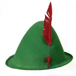 Yeşil Renk Kırmızı Tüylü Peter Pan Şapkası Robin Hood Şapkası 24x23 Cm-1