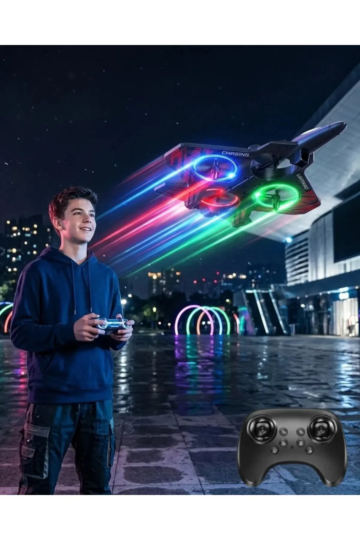 LED Işıklı Fighter Jet Tasarımlı Drone Uzaktan Kumandalı Akrobatik Oyuncak Uçak