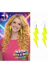 80’ler 90'lar Retro Neon Sarı Şimşek Küpe 10 cm-2