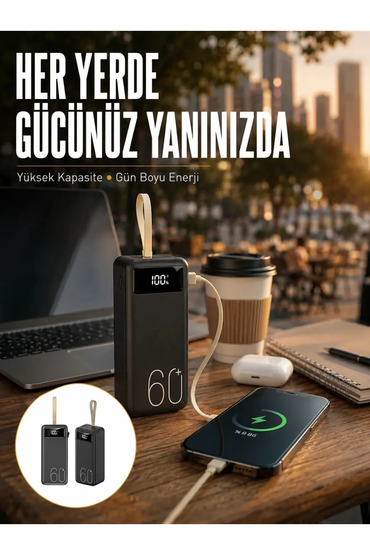 Powerbank 60.000 Mah Taşınabilir Şarj Hızlı El Fenerli Dijital Göstergeli Yeni Nesil