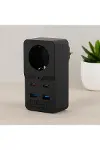 Termal Akım Korumalı Duvar Prizi - 1 Priz, 2xUSB, 2xType-C (10A/2500W) Siyah-1