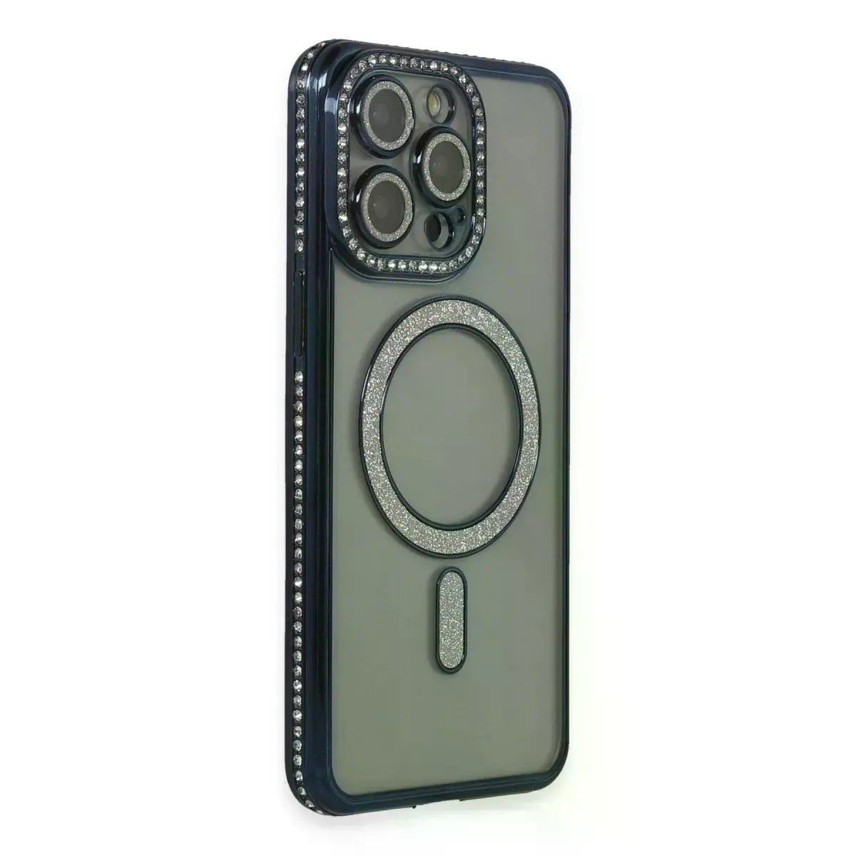 Apple İphone 15 Pro Max Kılıf Joke Simli Magneticsafe Kılıf - Lacivert