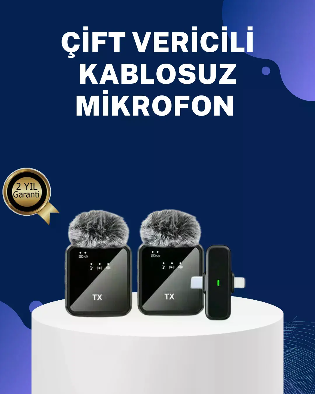 2in1 Kablosuz Yaka krofonu iOS ve Android Uyumlu