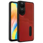 Oppo A38 Sara Kartvizitli Deri Kılıf - Kırmızı-2