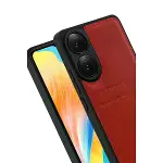Oppo A38 Sara Kartvizitli Deri Kılıf - Kırmızı-4