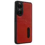 Oppo A38 Sara Kartvizitli Deri Kılıf - Kırmızı-5
