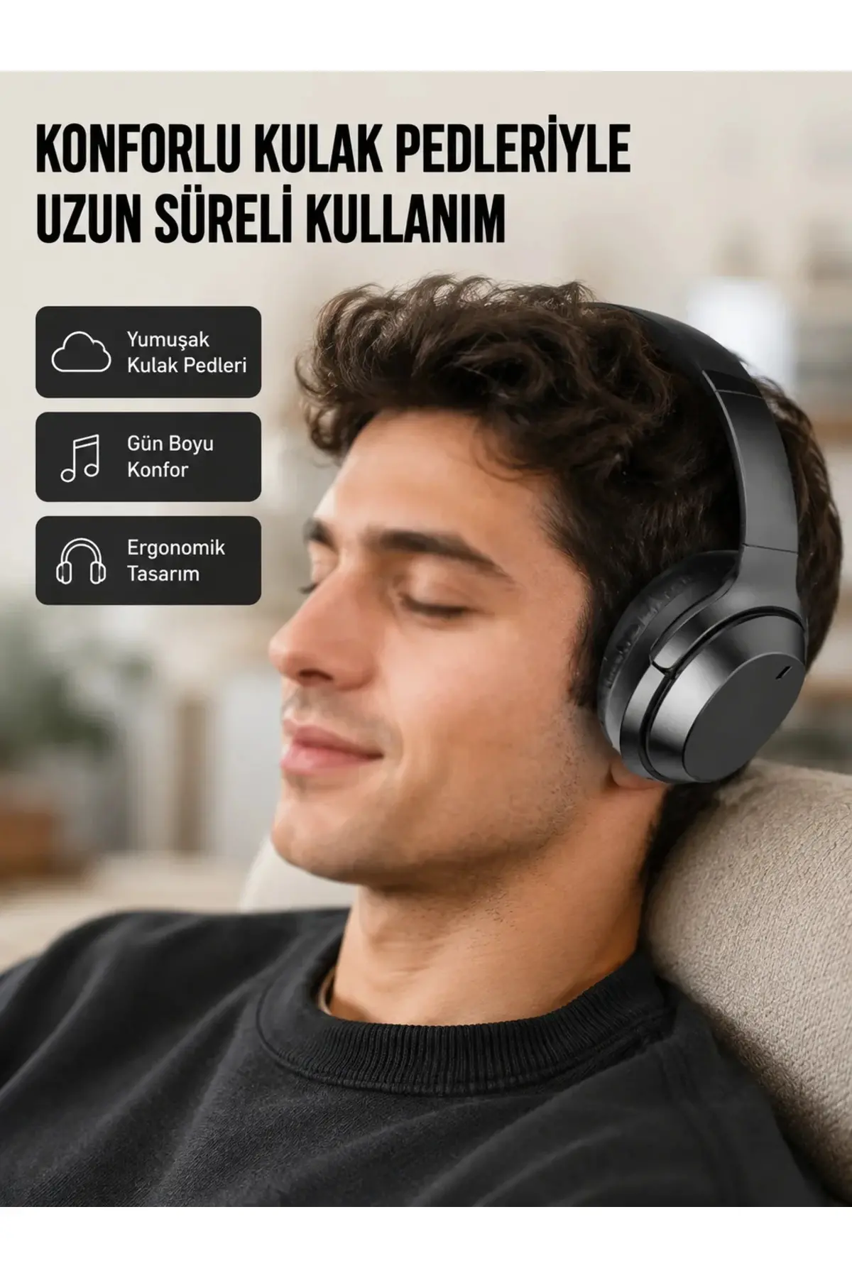 Kablosuz Bluetooth Kulaklık 5.0 18 Saat Kullanım Dinamik Sürücü Siyah Yeni Nesil