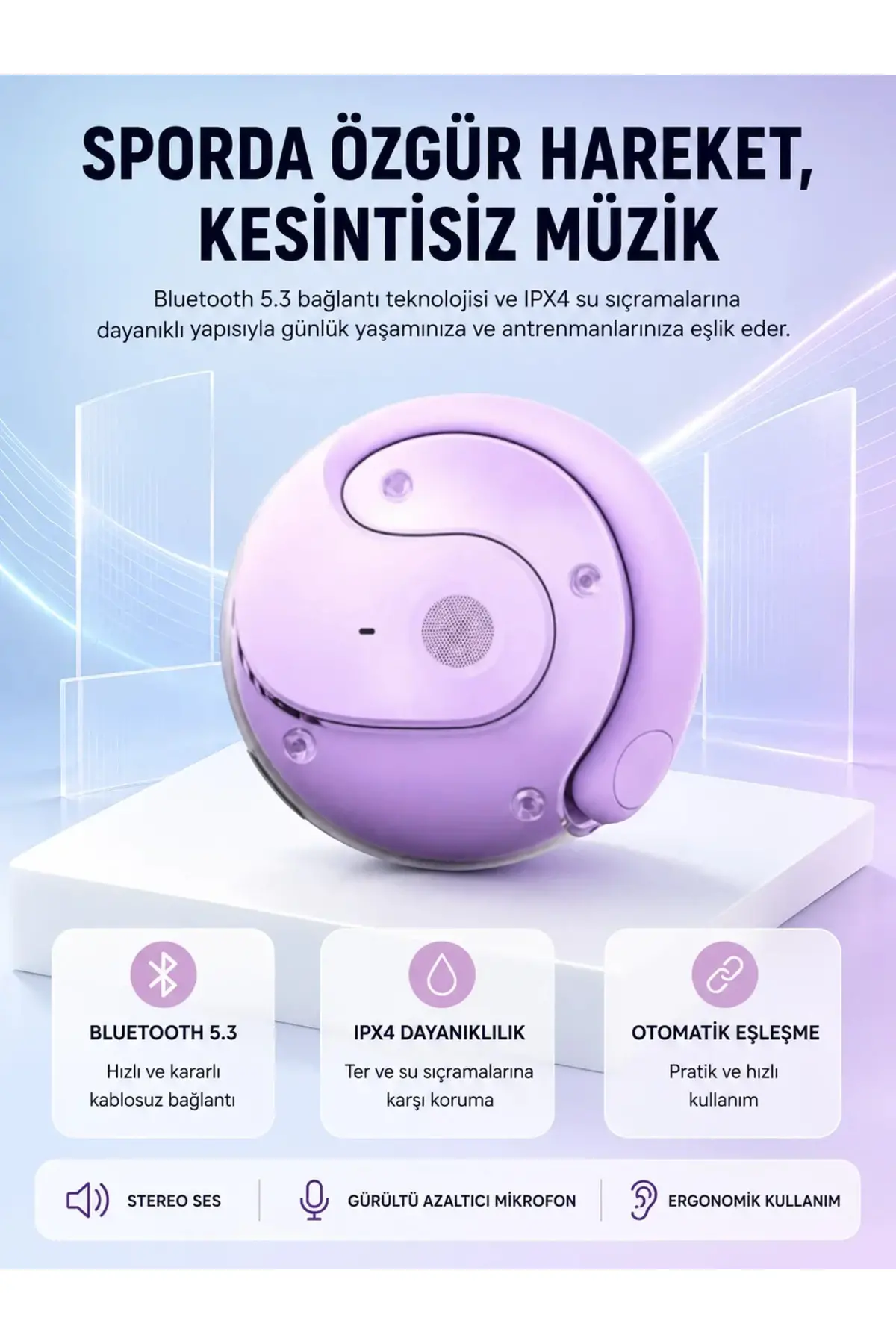 S05 Kablosuz Kulaklık Bluetooth 5.3 IPX4 Su Geçirmez Stereo Ses Otomatik Bağlantı Yeni Nesil