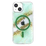 Onegif Apple İphone 14 Lotus Simli Magsafe Kapak - Yeşil-3