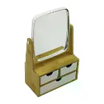 3 Çekmeceli Bambu Ahşap STANDLI=9X9.5X18X21.5CM Makyaj AYNASI=15X18CM Takılık 2+1 Organizer-1