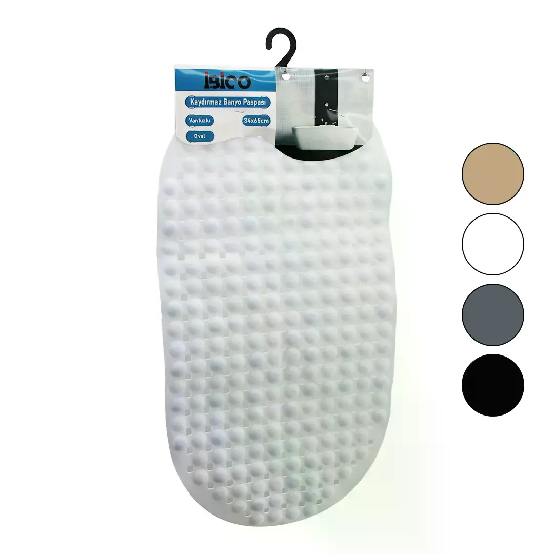 Oval - Plastik Kabartma Top Desenli - Renkli 63PCS Vantuzlu Kaydırmaz Banyo - Küvet Paspası 34X65CM