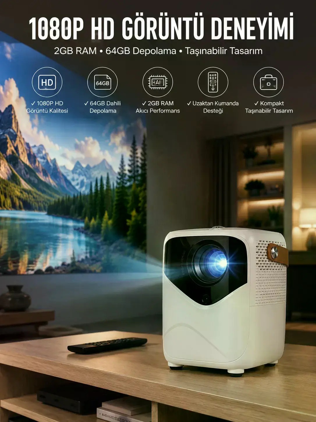 Taşınabilir Android Projeksiyon Wifi Destekli 4K Multimedia Tabanlı Ev Ve Ofis Tipi