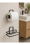2’li Duvara Yapışkanlı Tuvalet Kağıtlığı Siyah Metal Pratik Rulo Tutucu-3