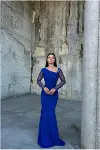 Kadın Trend Asimetrik Yaka Taş Detaylı Maxi Abiye Elbise-3