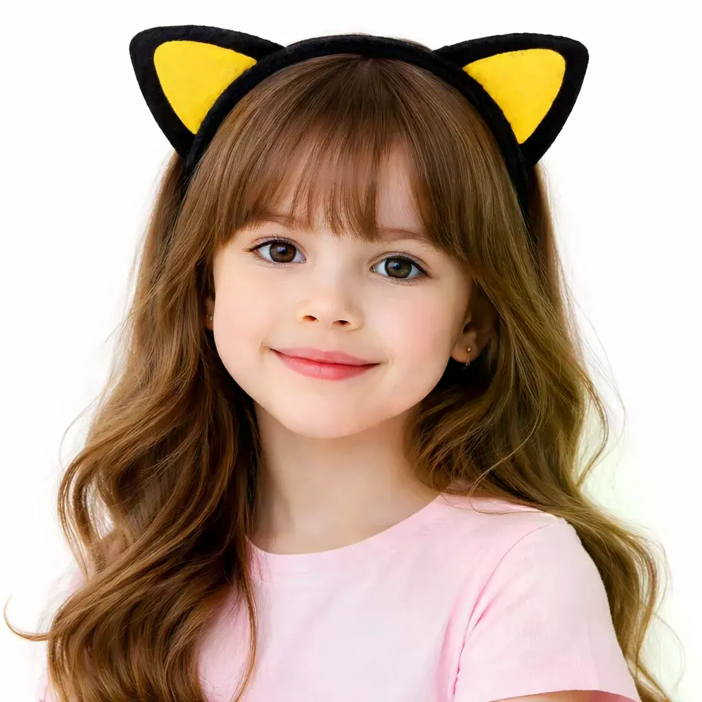 Peluş Kedi Kulak Taç Sarı Siyah – Çocuk Parti & Kostüm Tacı