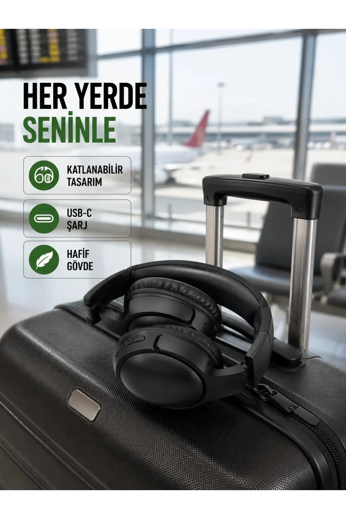 Katlanabilir USB-C Şarjlı Bluetooth Kulaklık