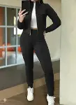 Kadın Uzun Kollu önden Fermuarlı Kısa Modal Ceket Ve Pantolon Ikili Takım-4