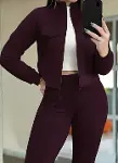 Kadın Uzun Kollu önden Fermuarlı Kısa Modal Mor Ceket Ve Pantolon Ikili Takım-2