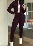 Kadın Uzun Kollu önden Fermuarlı Kısa Modal Mor Ceket Ve Pantolon Ikili Takım-1