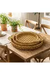 İç İçe Geçebilen 3’lü Yuvarlak Plastik Rattan Tepsi Seti–Hasır Görünümlü Çok Amaçlı Servis ve Sunum-2