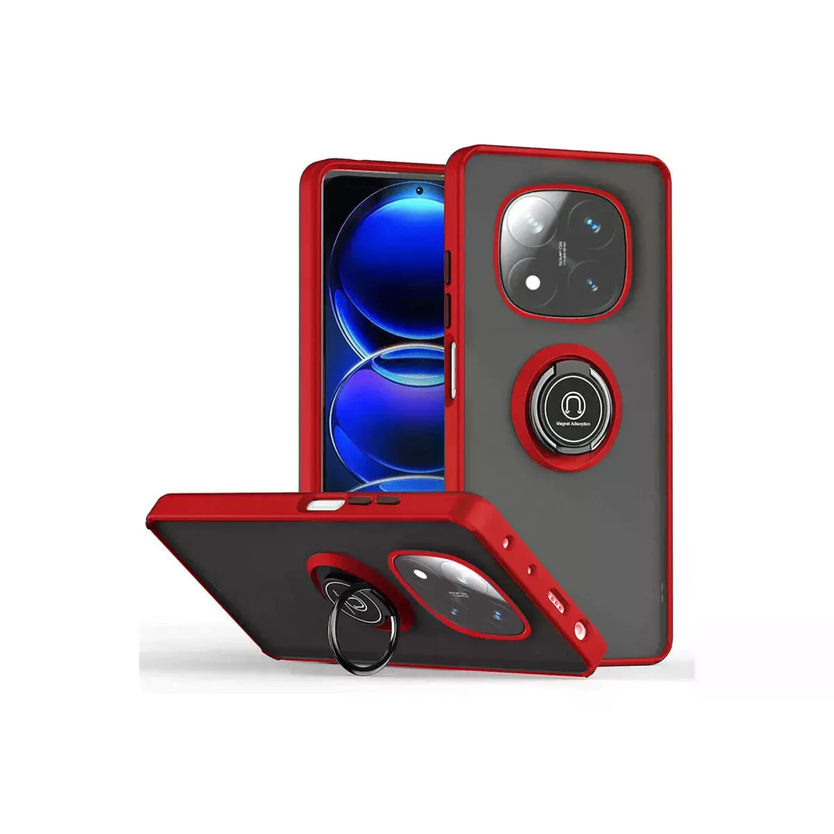 Xiao Red Note 14 Pro Plus Kılıf Montreal Yüzüklü Silikon Kapak - Kırmızı