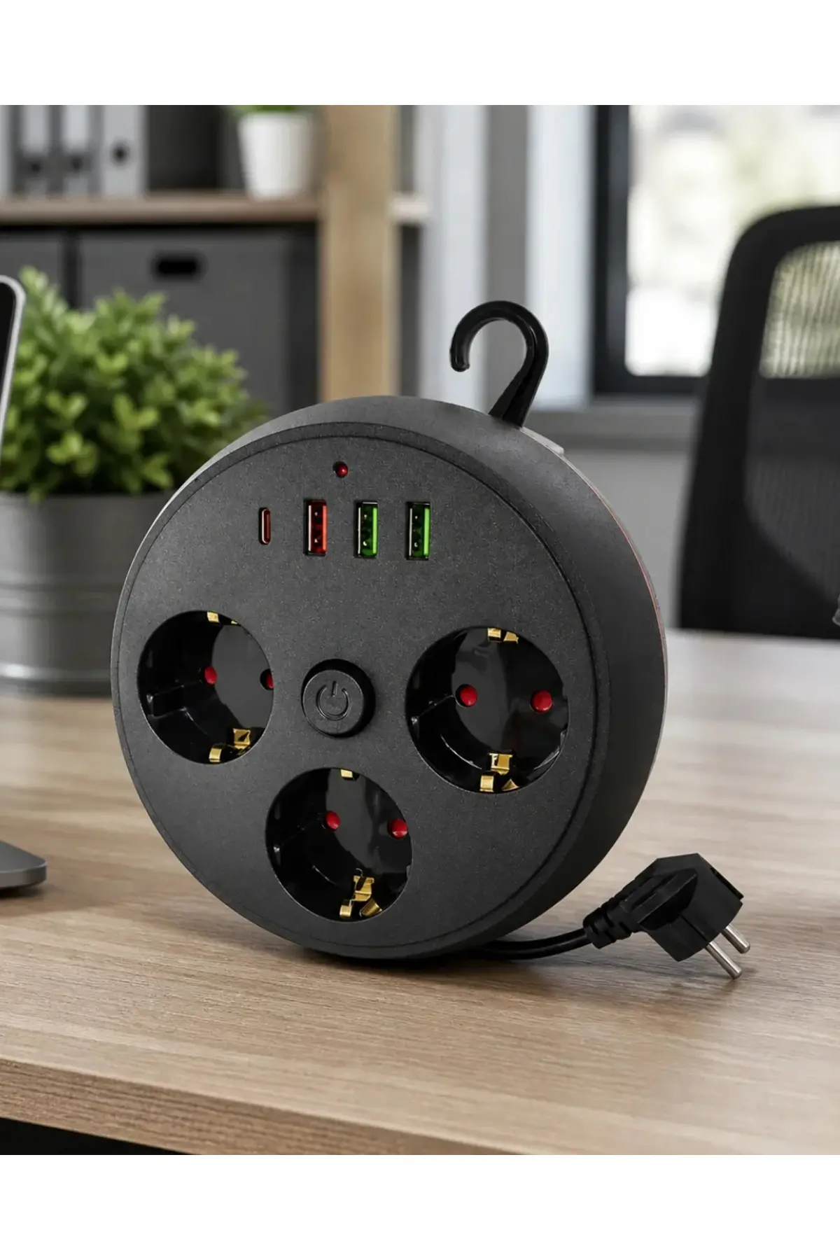 Akım Korumalı Çoklu Priz 3 Priz 3 USB 1 Type C 2 Metre Kablo Güvenli Şarj
