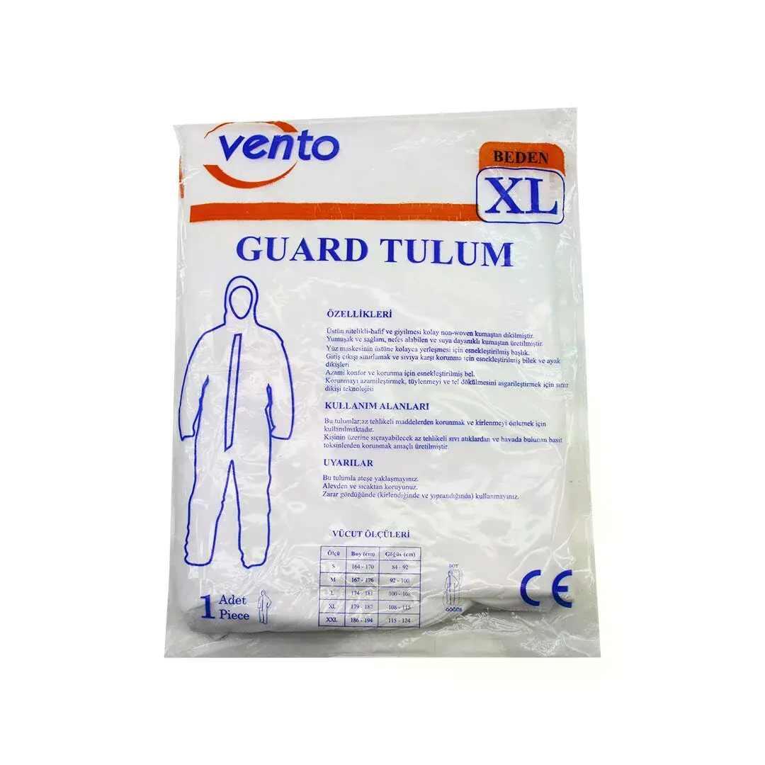 Vento Xl Guard Koruyucu Tulum Beyaz - Hafif - Non-woven Kumaş Boy: 179-187CM - Göğüs: 108-115CM