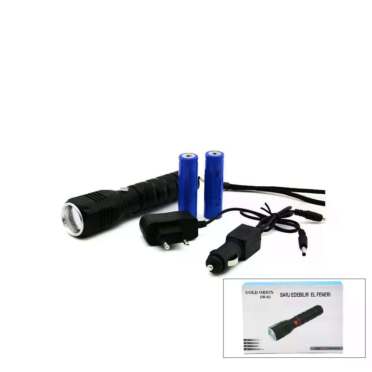 2IN1 Zoomlu El Feneri - Cob Led Fiş - Çakmak Şarjlı Metal Kasa 17CM 3000 Lumen