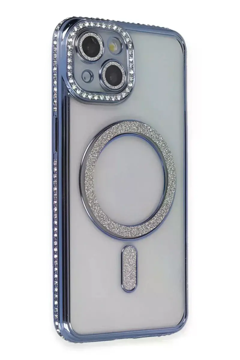 Apple iPhone 13 Kılıf Joke Simli Magneticsafe Kılıf - Mavi