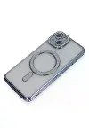 Apple iPhone 13 Kılıf Joke Simli Magneticsafe Kılıf - Mavi-3