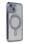 Apple iPhone 13 Kılıf Joke Simli Magneticsafe Kılıf - Mavi-1